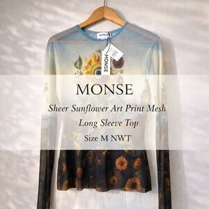 Sheer Sunflower Art Print Mesh Long Sleeve Top Size M NWT – MONSE